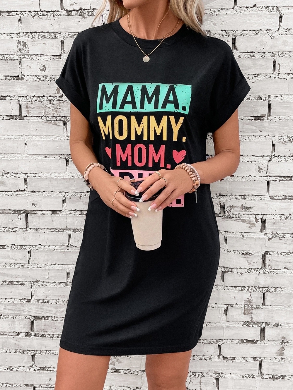 Mom Letter Graphic Short Sleeve Mini Tee Dress - Picture 2 of 8